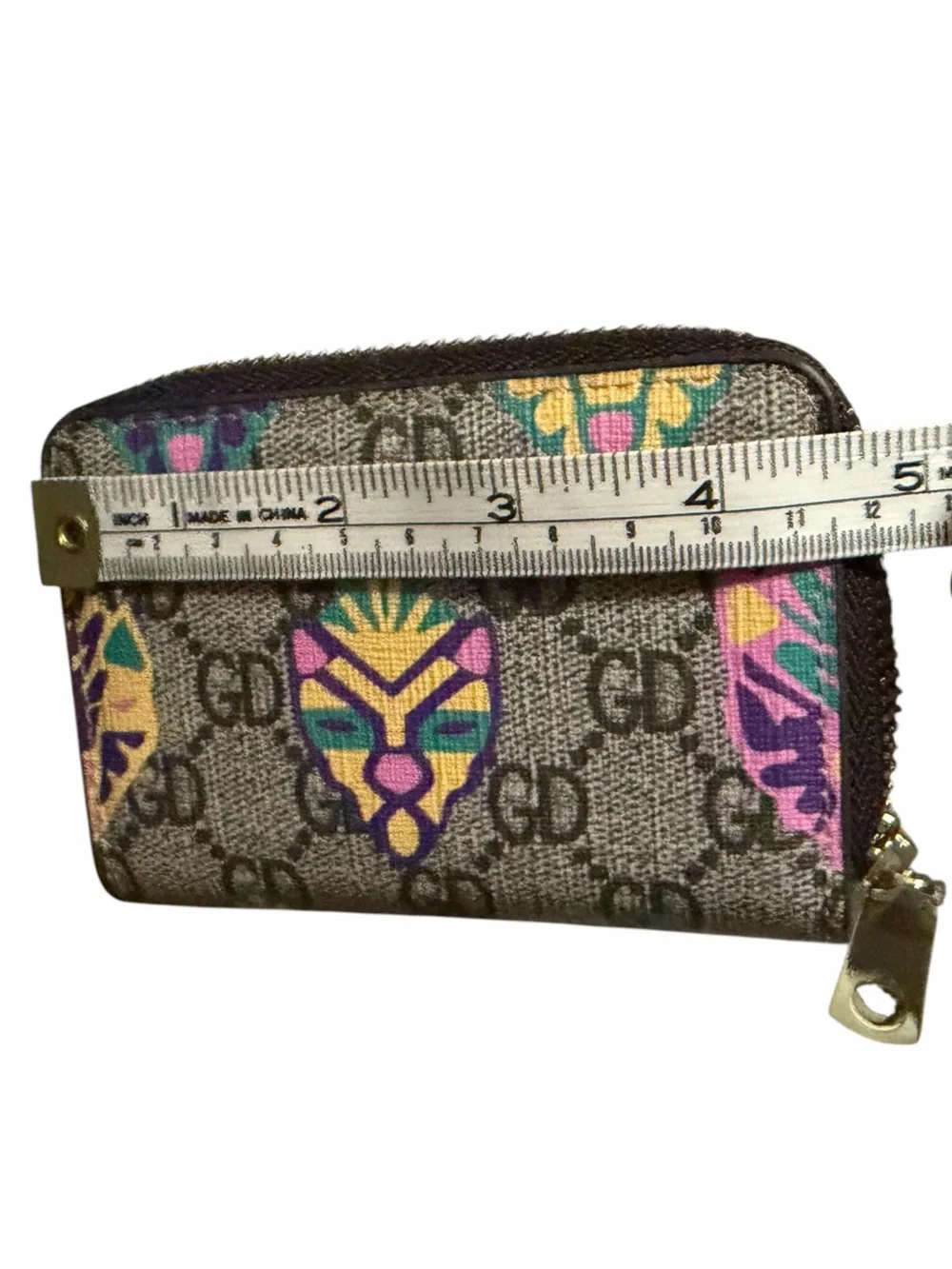 GG brown print card case zip around  double G